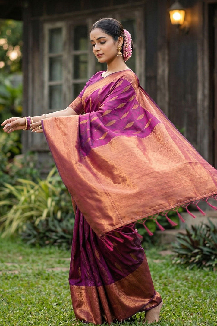 Purple Glorious Banarsi Style Silk Zari Weaving Saree | Buy Online India