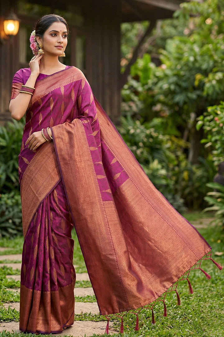 Purple Glorious Banarsi Style Silk Zari Weaving Saree | Buy Online India