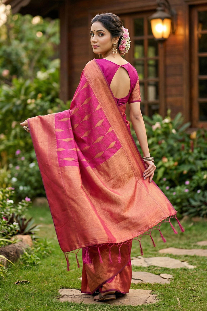 Pink Zari Weaving Glamorous Banarsi Style Silk Saree | Buy Online India