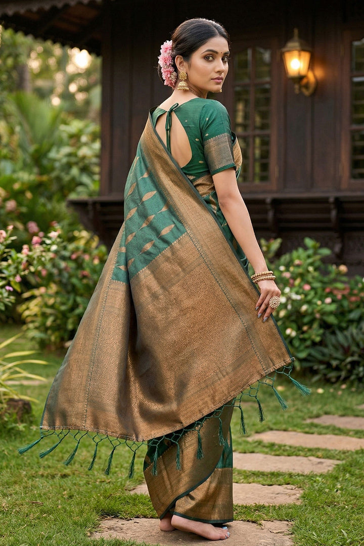 Zari Weaving Banarsi Style Silk Green Saree | Buy Online India