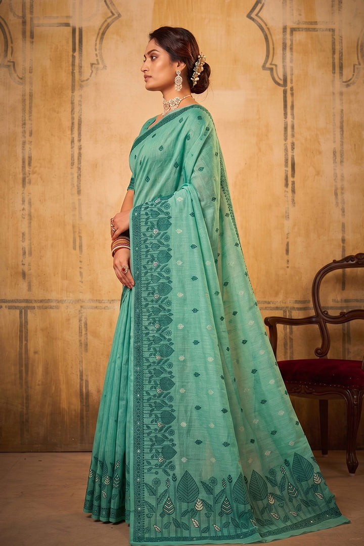 Sea Green Color Glorious Cotton Saree For Festive | Buy Online India