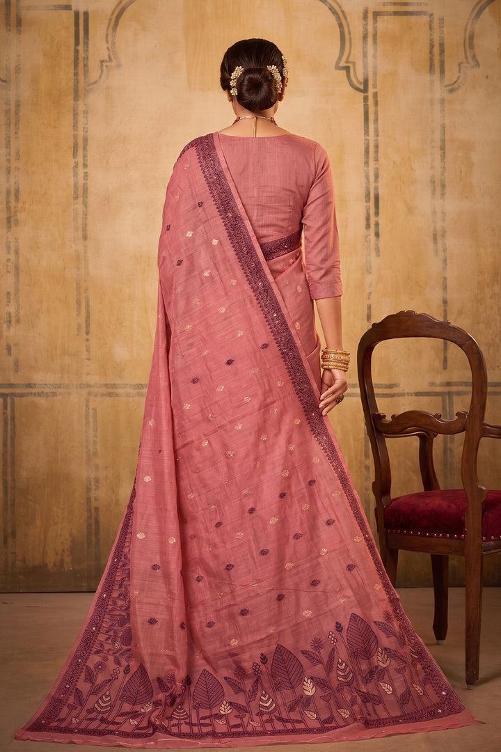 Festive Wear Peach Color Cotton Saree | Buy Online India