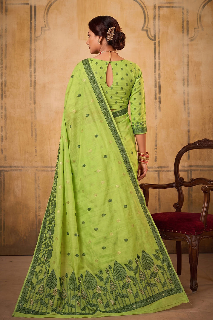 Green Color Cotton Saree For Festive | Buy Online India