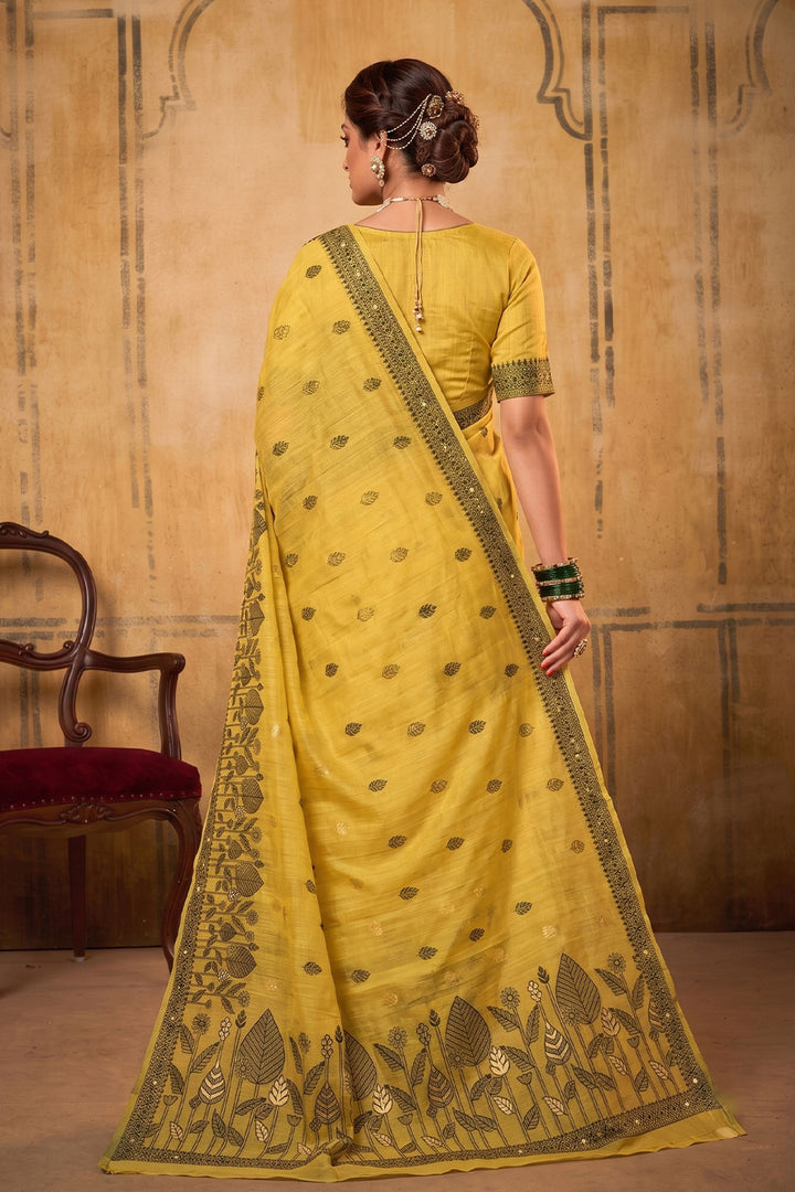 Yellow Color Glamorous Cotton Festive Wear Saree | Buy Online India