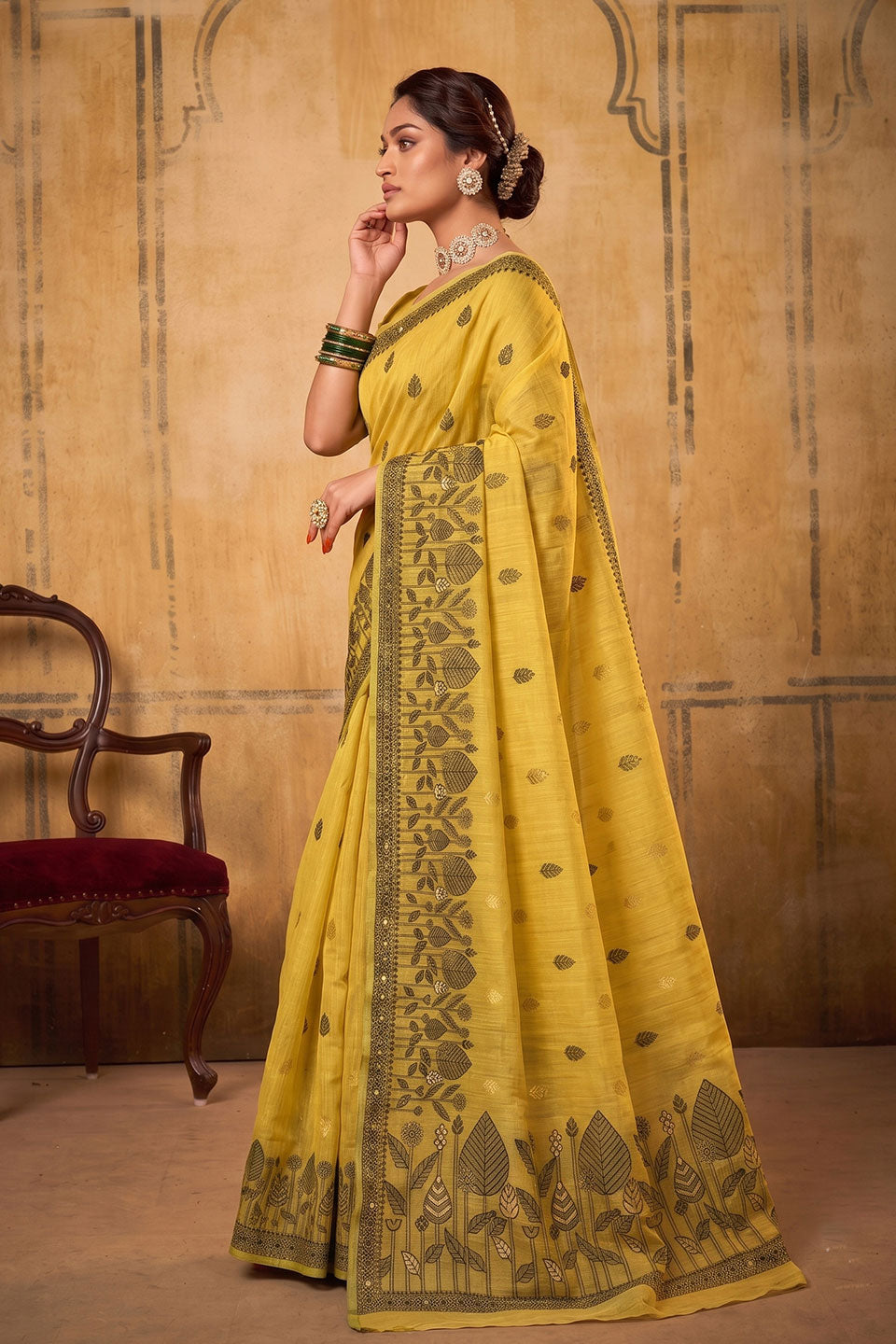 Yellow Color Glamorous Cotton Festive Wear Saree | Buy Online India