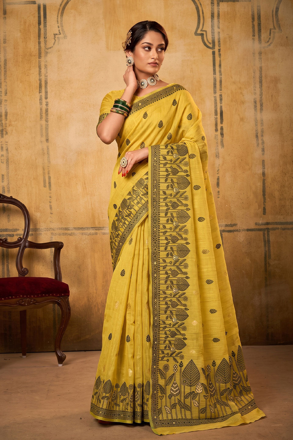 Yellow Color Glamorous Cotton Festive Wear Saree | Buy Online India