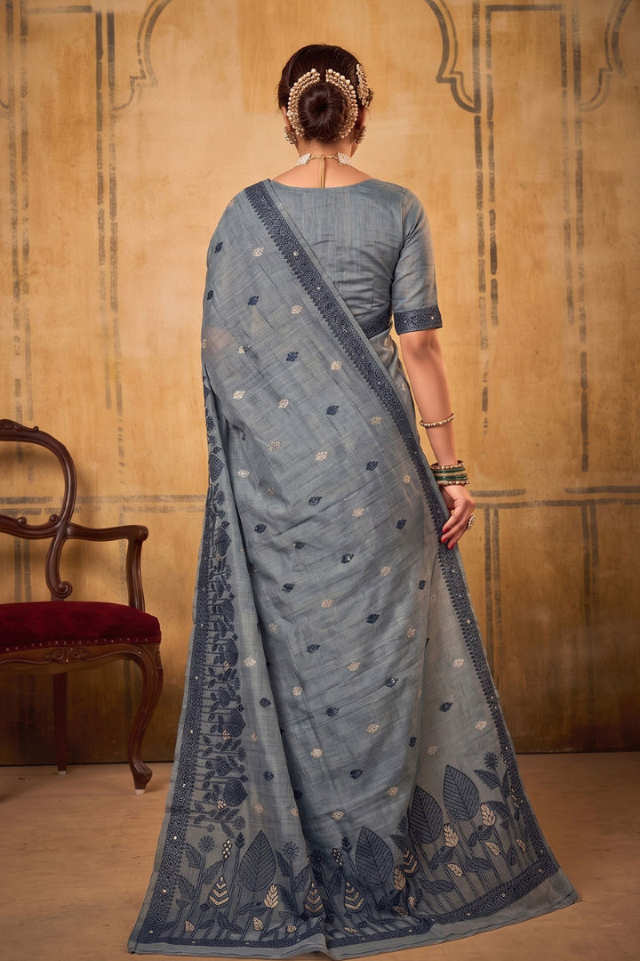 Dark Grey Color Cotton Saree For Festive | Buy Online India