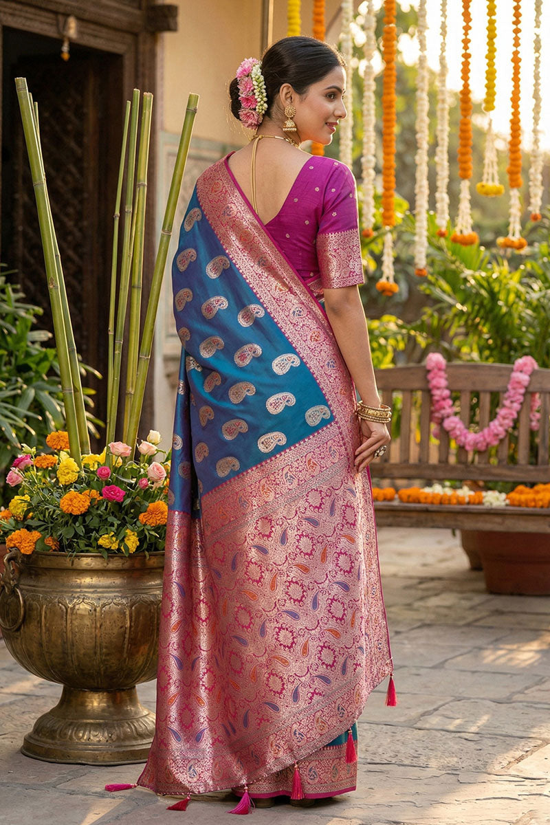 Trendy Sky Blue Silk Saree With Weaving Work | Buy Online India