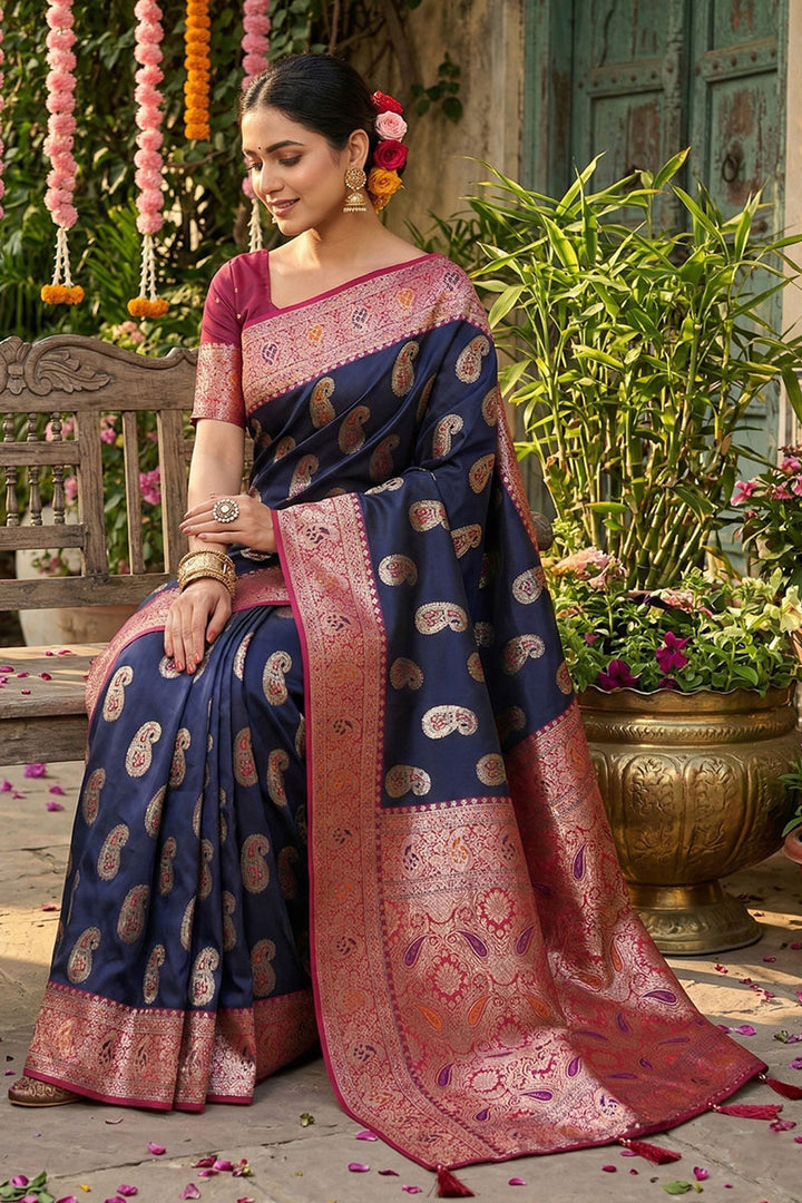 Nevy Blue Lovely Weaving Work Silk Saree | Buy Online India