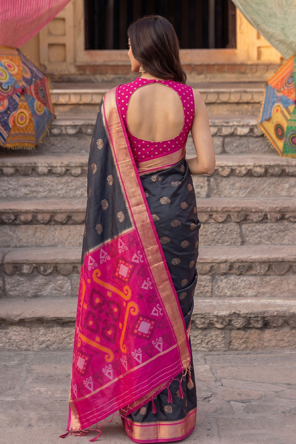Engaging Black Color Soft Silk Saree For Festive | Buy Online India