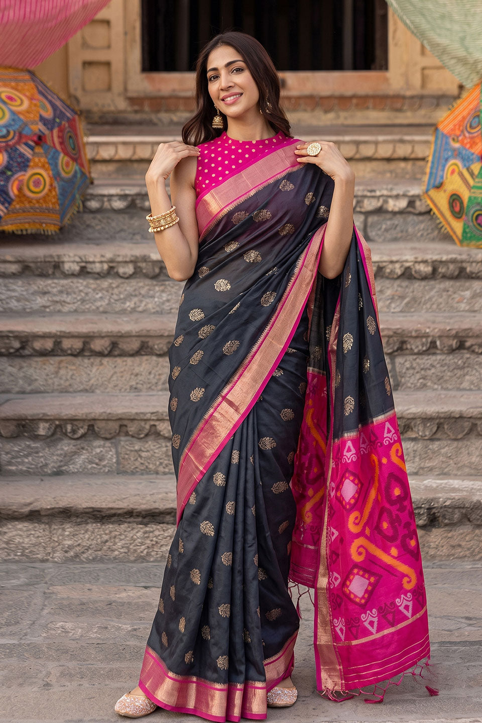 Engaging Black Color Soft Silk Saree For Festive | Buy Online India