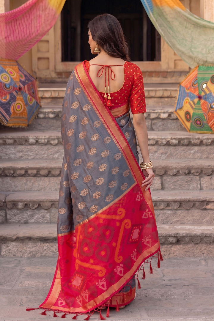 Festive Wear Grey Color Soft Silk Chic Saree | Buy Online India