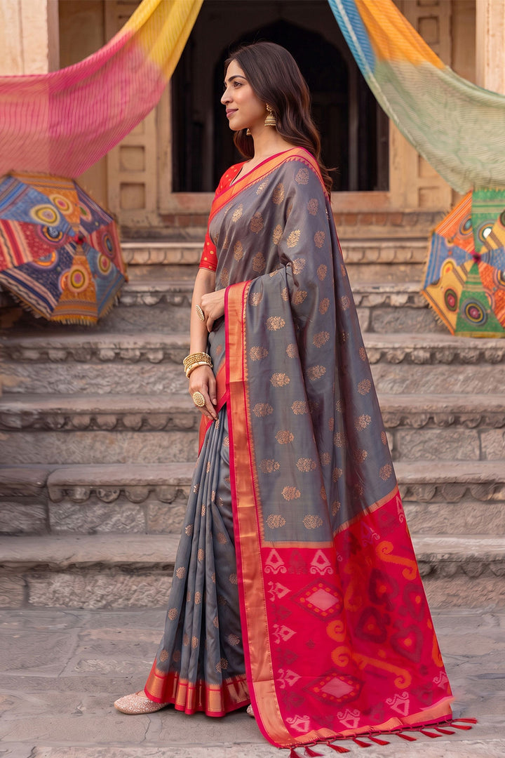 Festive Wear Grey Color Soft Silk Chic Saree | Buy Online India