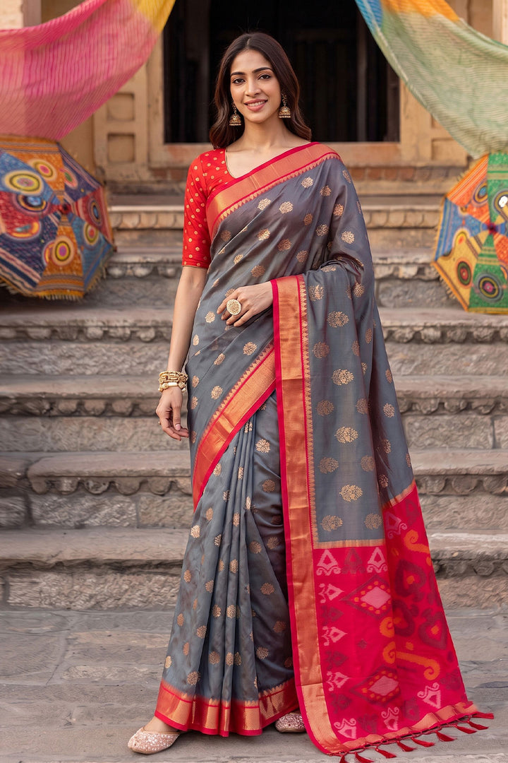 Festive Wear Grey Color Soft Silk Chic Saree | Buy Online India