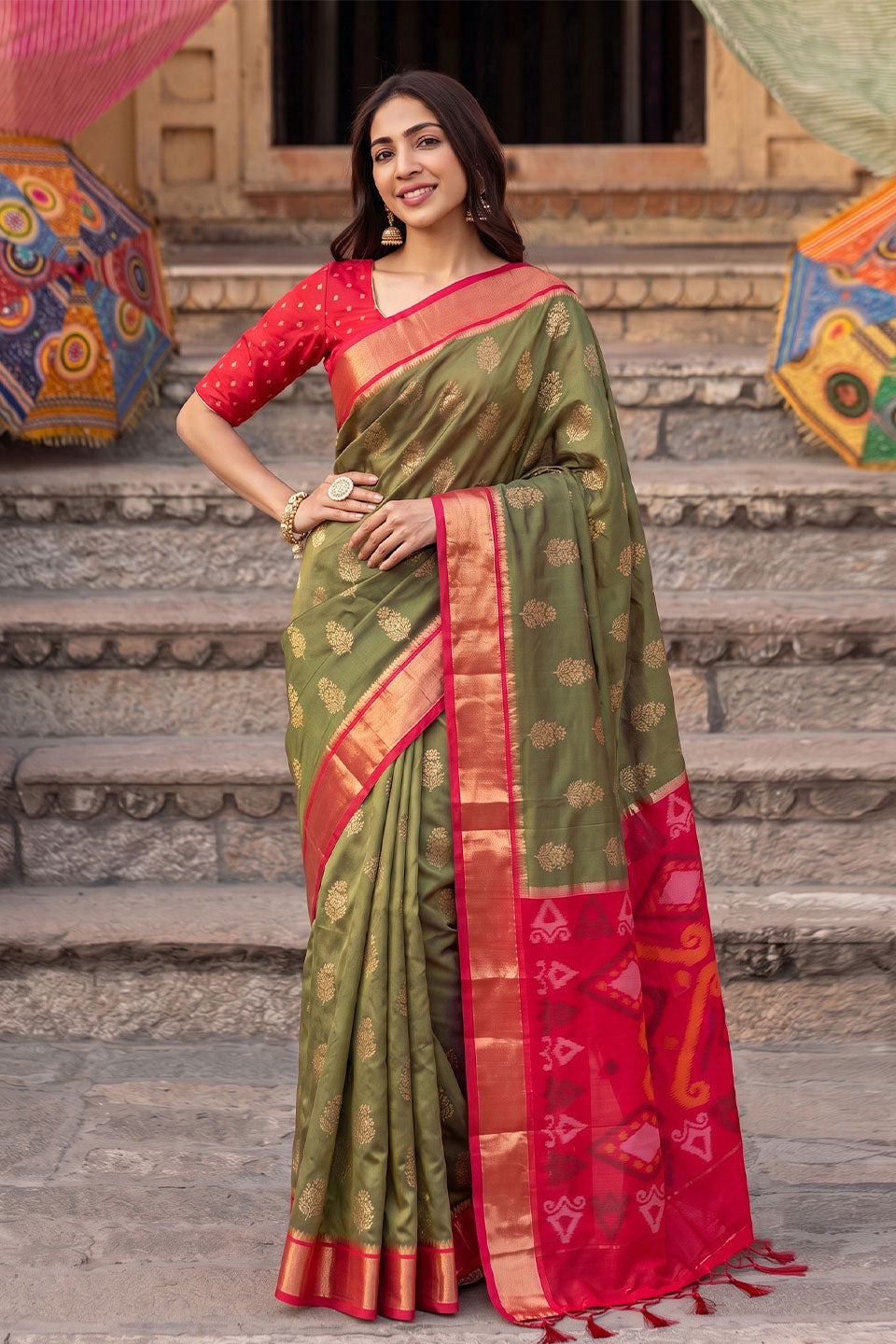 Graceful Soft Silk Green Festive Style Saree | Buy Online India