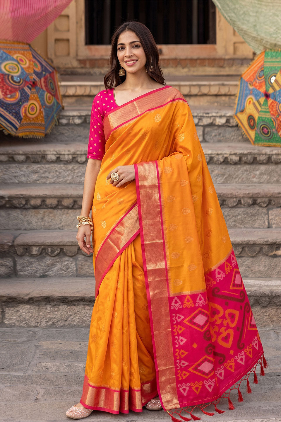 Festive Look Soft Silk Orange Color Saree | Buy Online India
