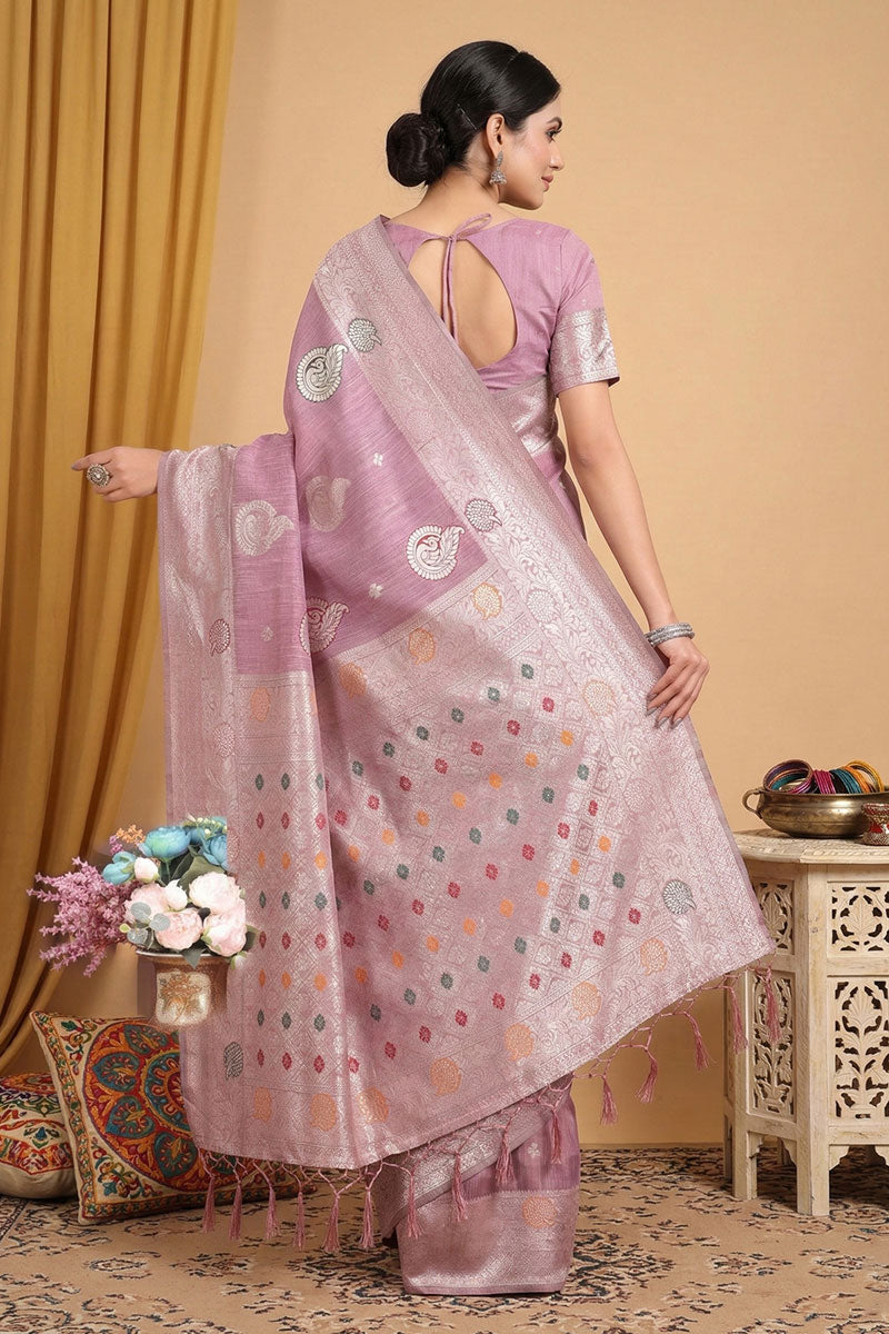 Lavender Weaving Work Linen Cotton Sober Saree | Buy Online India