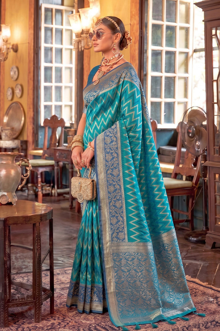 Blue Weaving Work Silk Saree For Function | Buy Online India