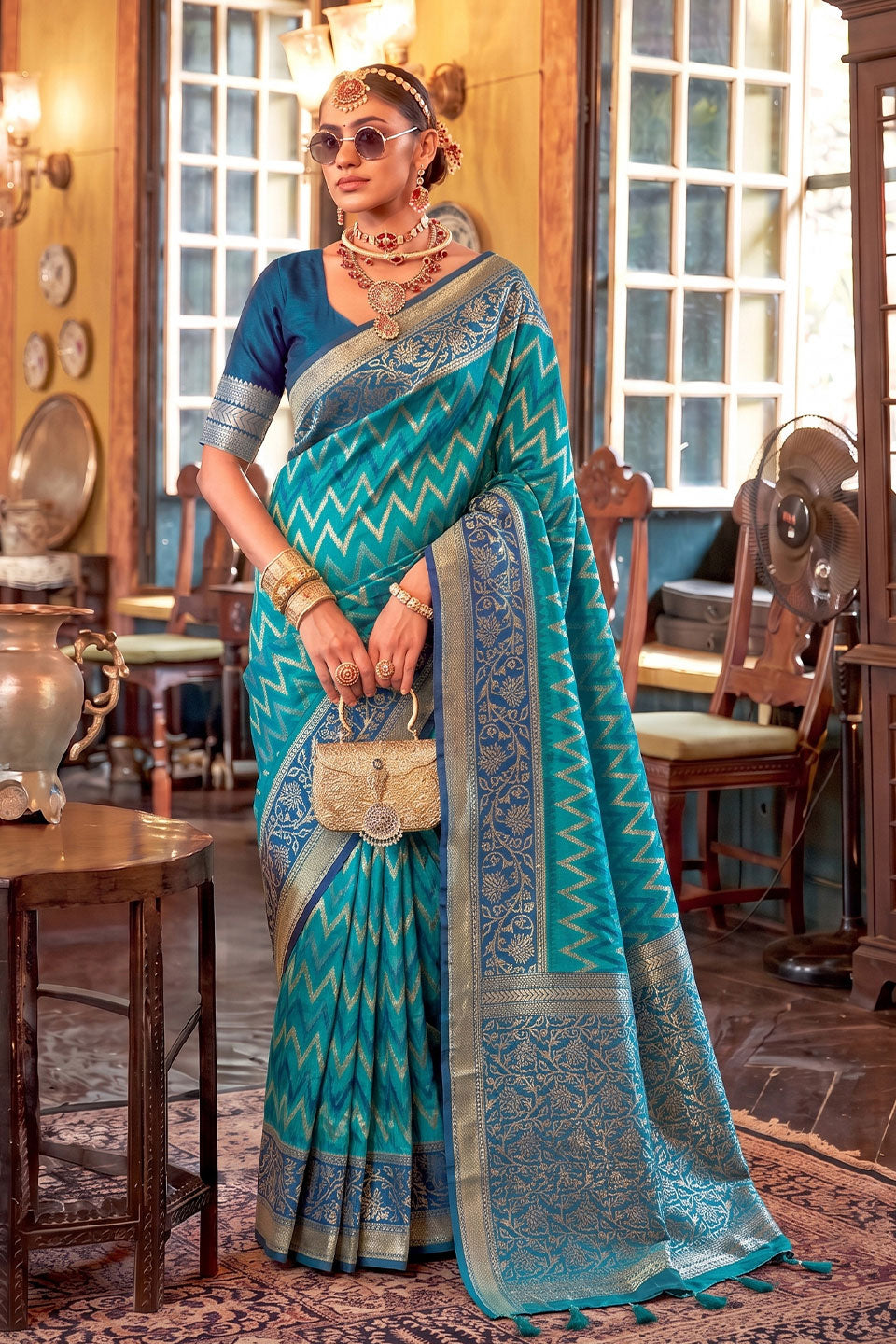 Blue Weaving Work Silk Saree For Function | Buy Online India