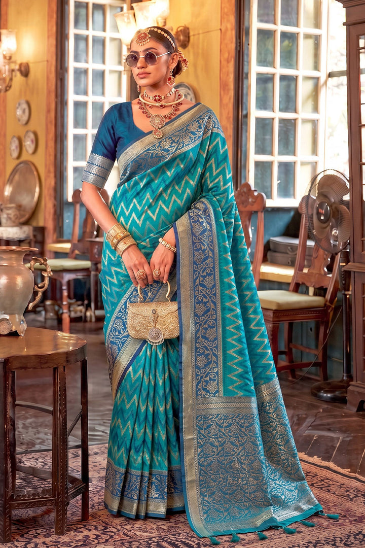 Blue Weaving Work Silk Saree For Function | Buy Online India