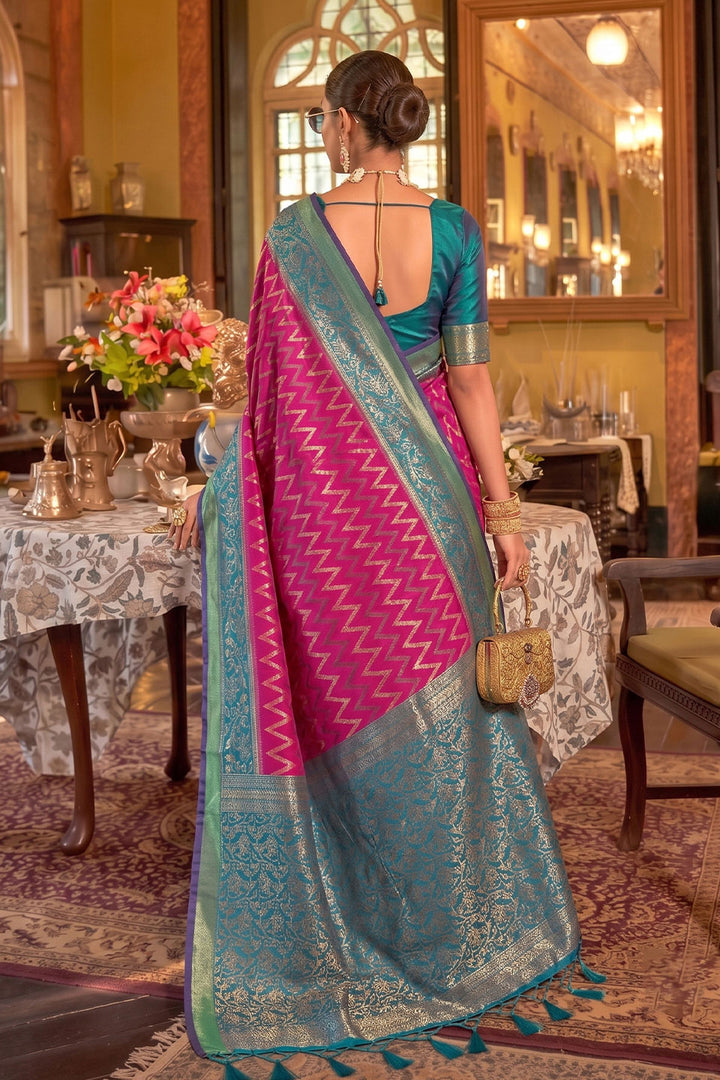 Function Wear Weaving Work Silk Saree In Rani Color | Buy Online India