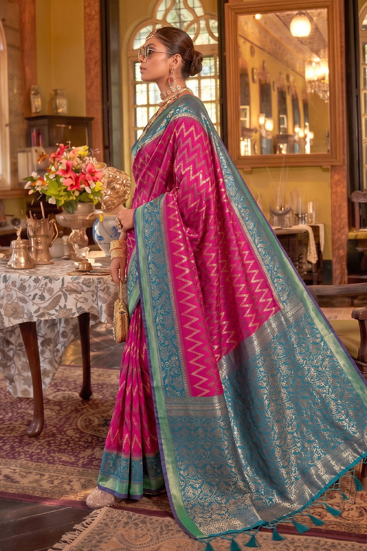 Function Wear Weaving Work Silk Saree In Rani Color | Buy Online India
