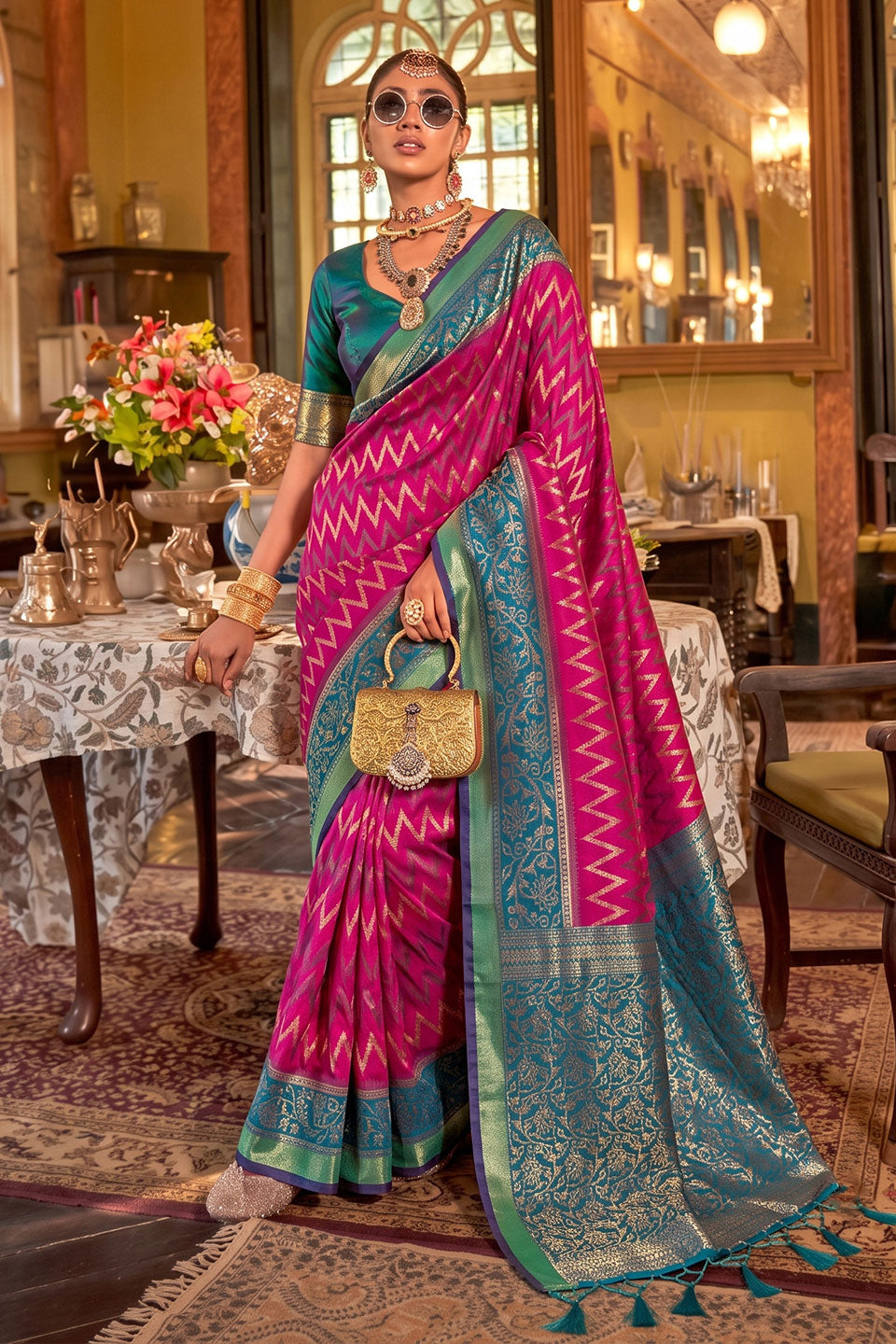 Function Wear Weaving Work Silk Saree In Rani Color | Buy Online India