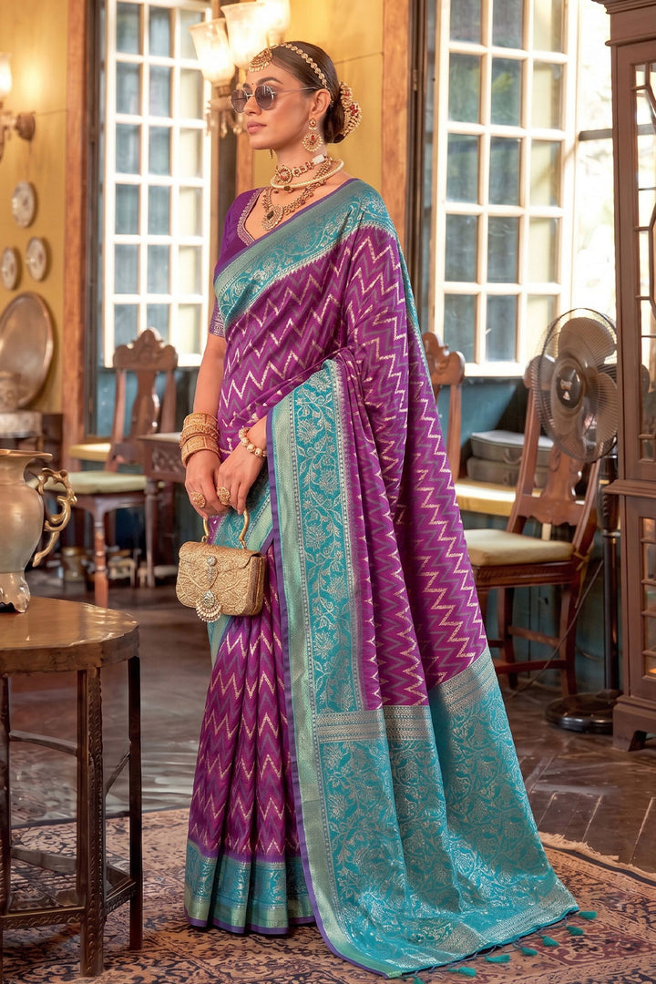 Weaving Work Function Wear Silk Saree In Purple Color | Buy Online India