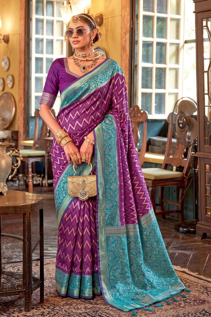 Weaving Work Function Wear Silk Saree In Purple Color | Buy Online India