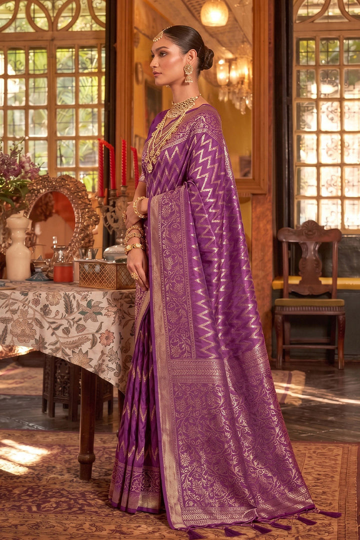 Purple Color Weaving Work Silk Saree For Function | Buy Online India