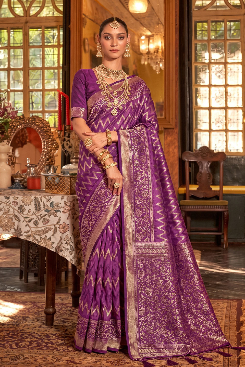 Purple Color Weaving Work Silk Saree For Function | Buy Online India