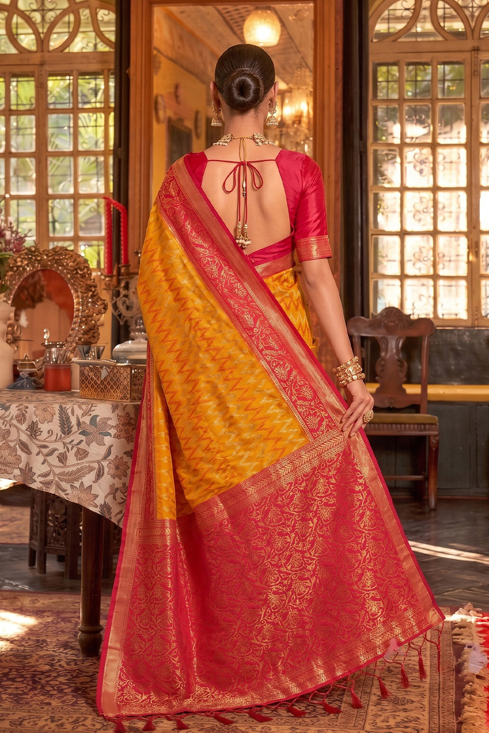 Function Look Mustard Color Weaving Work Silk Saree | Buy Online India