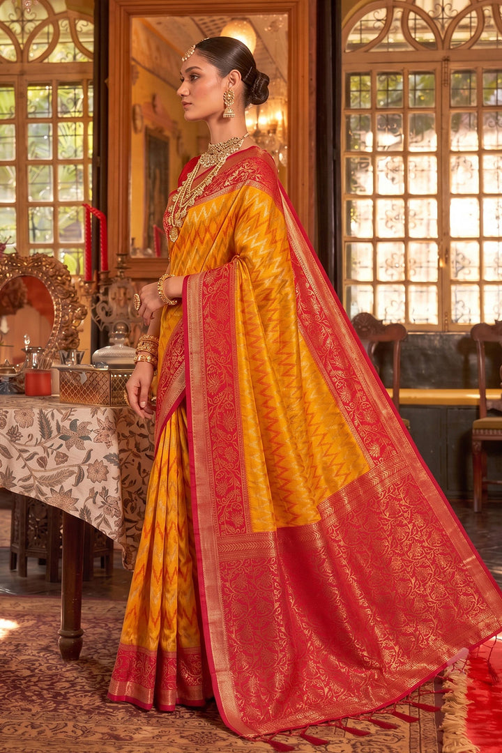 Function Look Mustard Color Weaving Work Silk Saree | Buy Online India