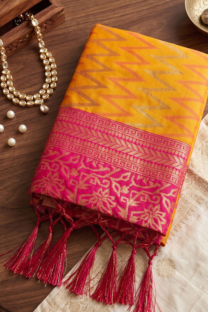 Function Look Mustard Color Weaving Work Silk Saree | Buy Online India