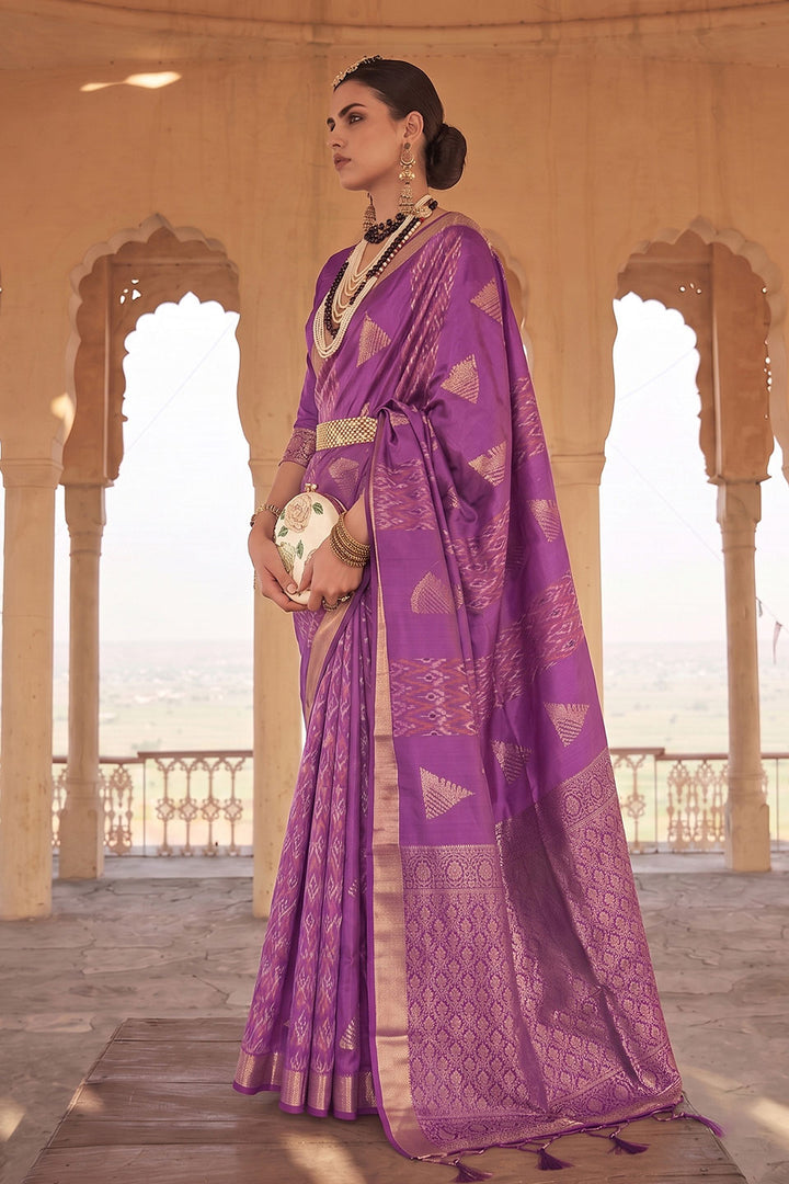 Soft Silk Weaving Work Saree In Lavender Color | Buy Online India