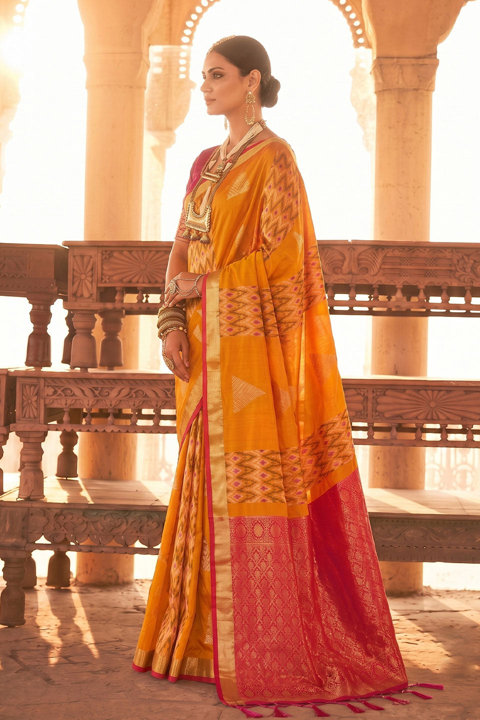 Soft Silk Orange Weaving Work Saree For Function | Buy Online India