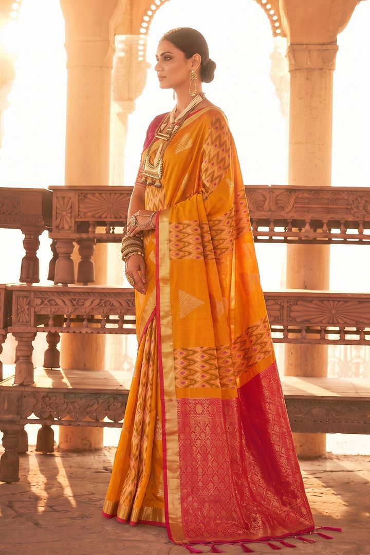 Soft Silk Orange Weaving Work Saree For Function | Buy Online India