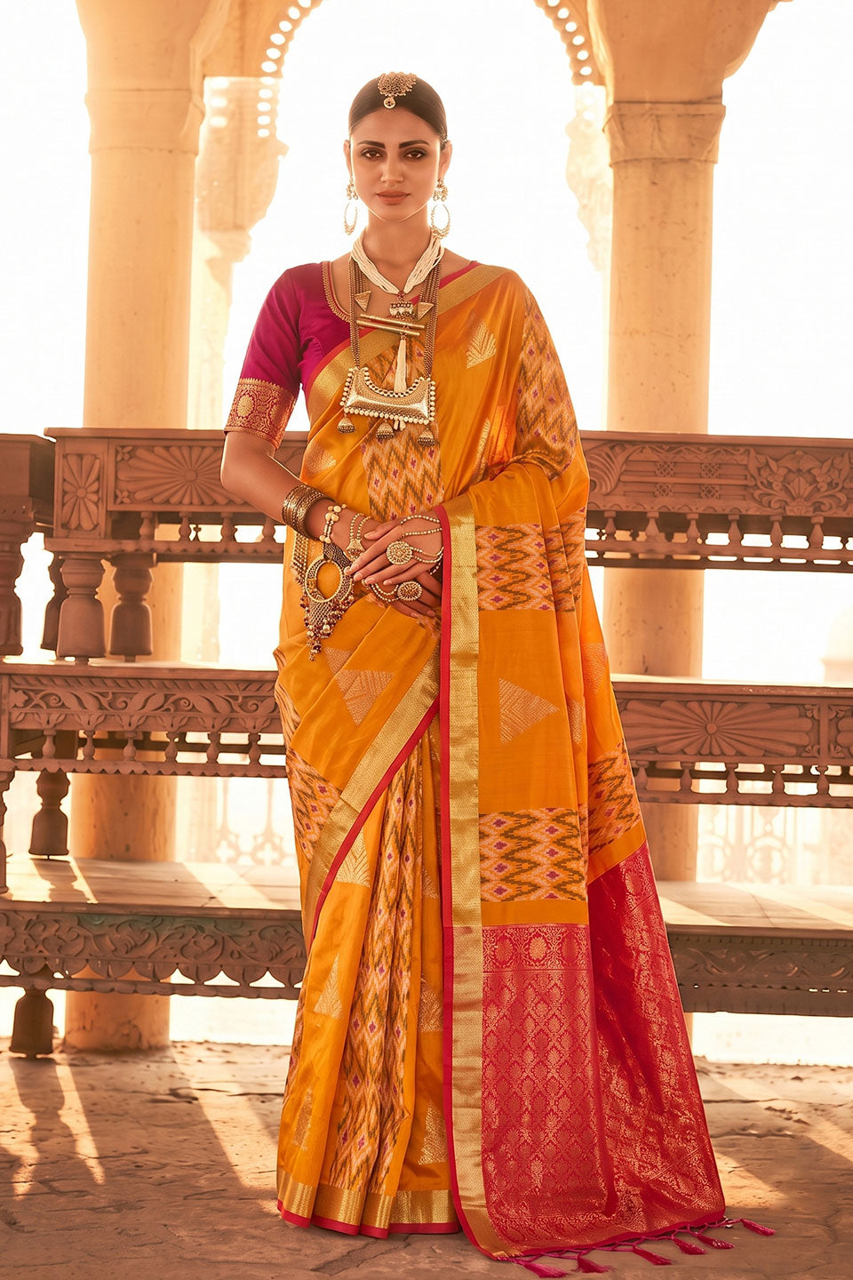 Soft Silk Orange Weaving Work Saree For Function | Buy Online India