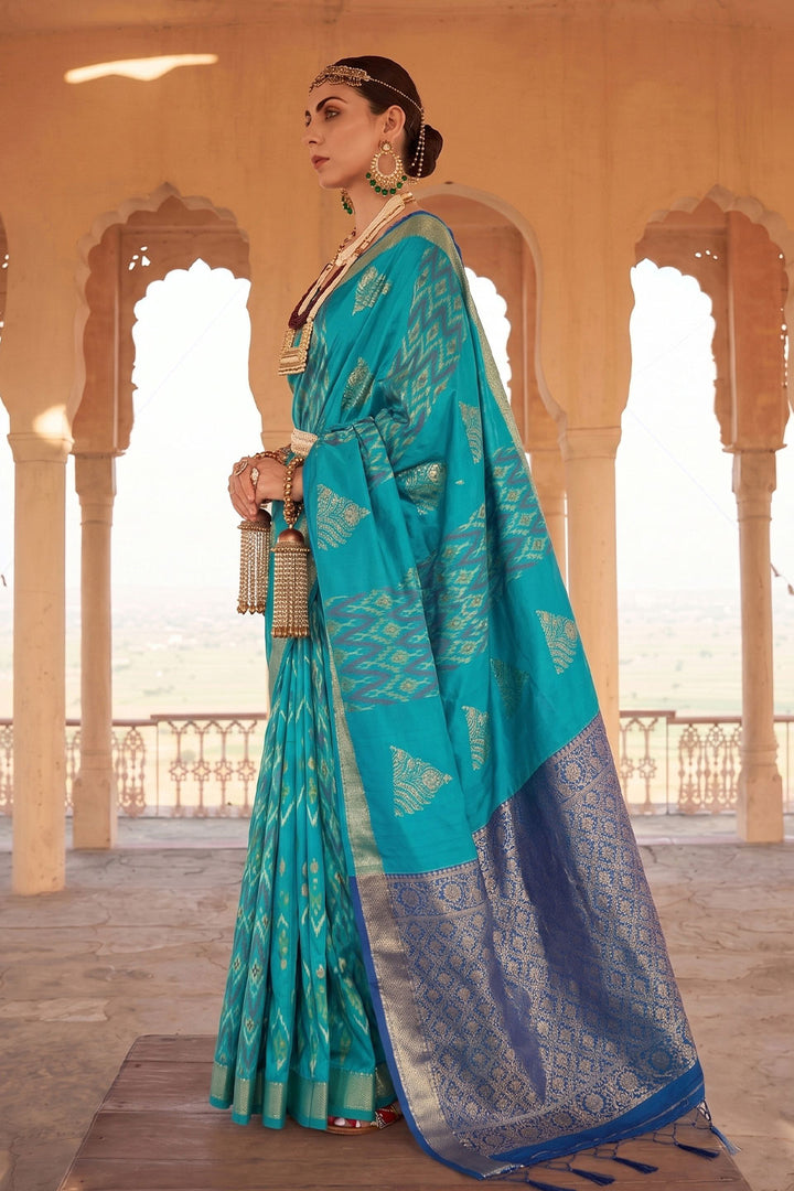 Sky Blue Soft Silk Function Wear Weaving Work Saree | Buy Online India