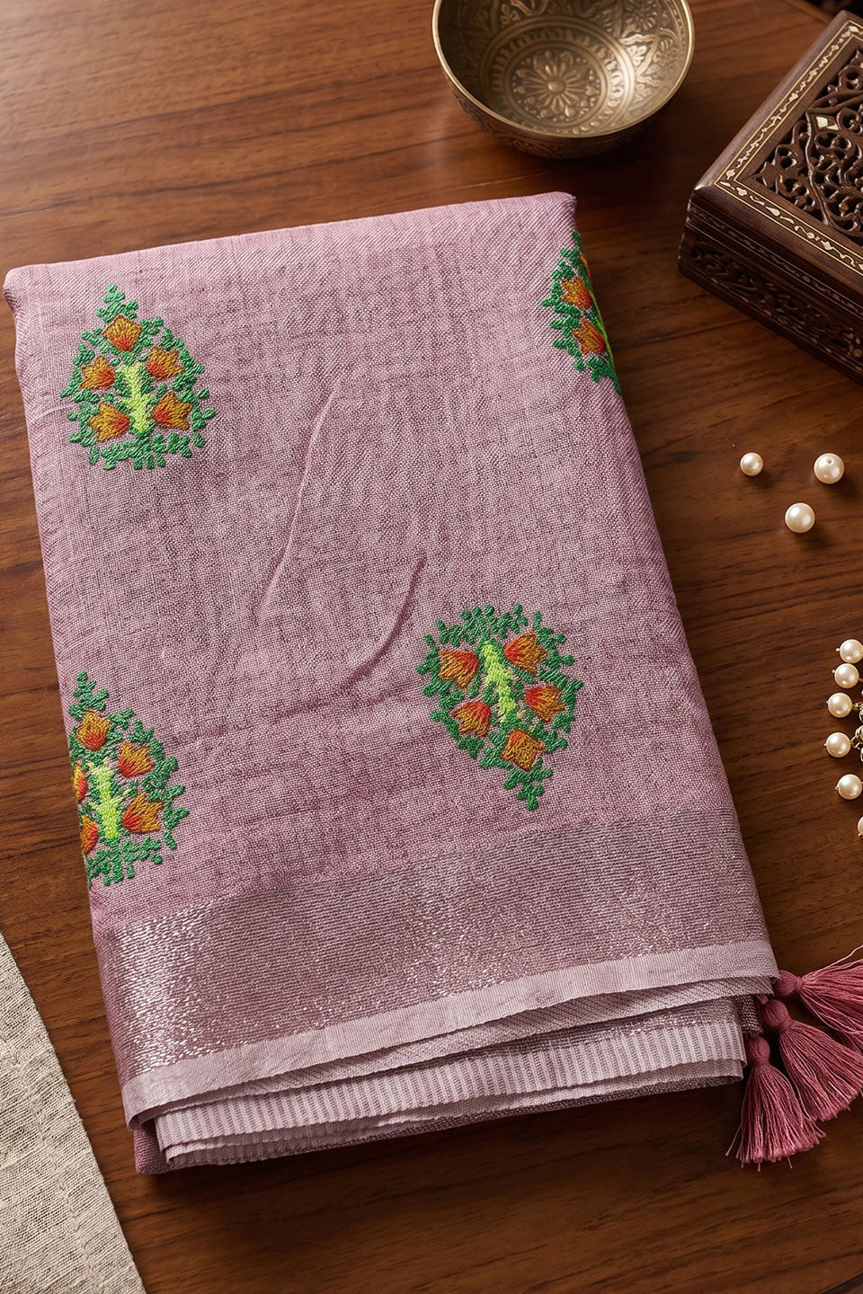 Beautiful Lavender Color Festive Wear Linen Saree | Buy Online India