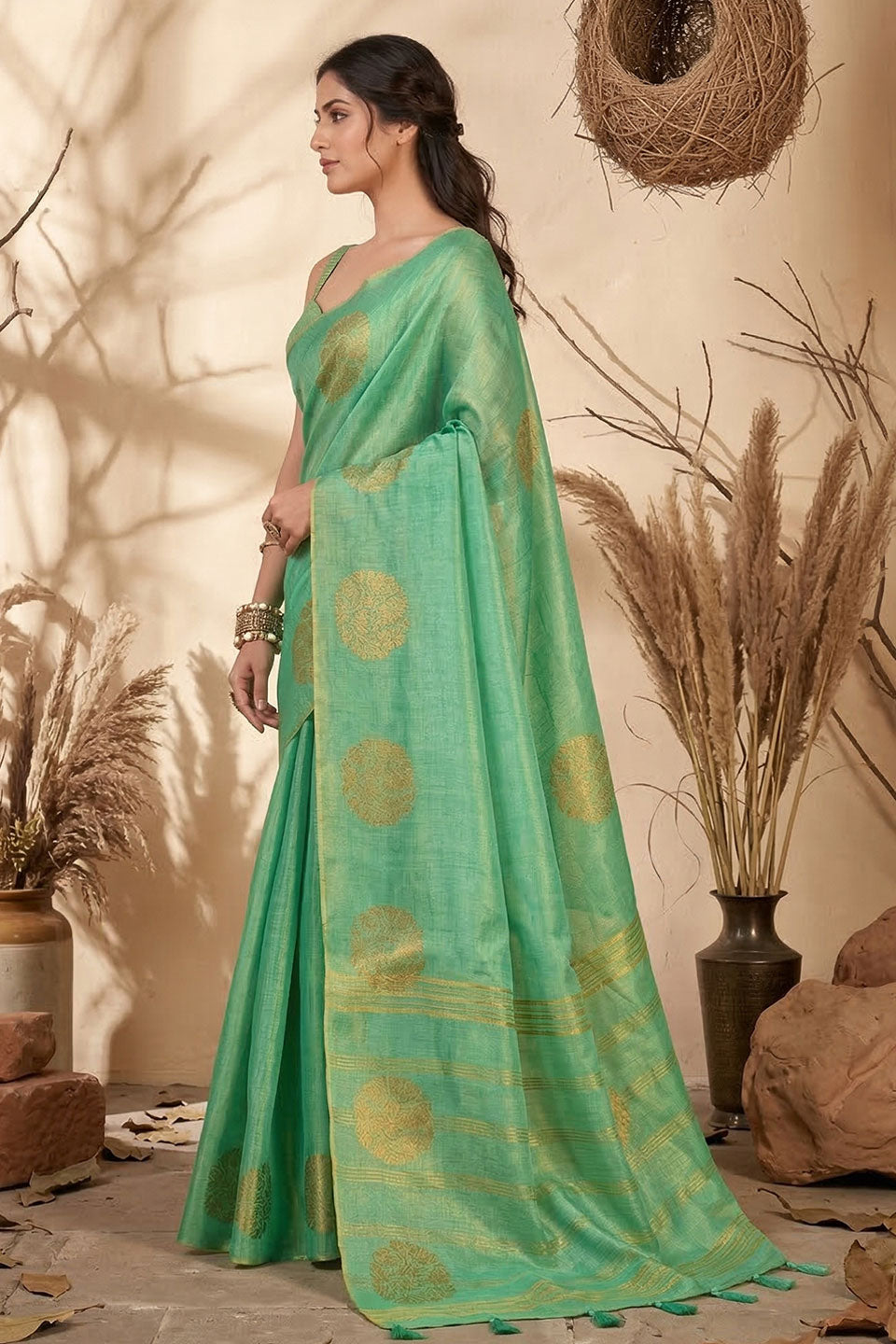 Green Tissue Silk Weaving Work Festive Saree
