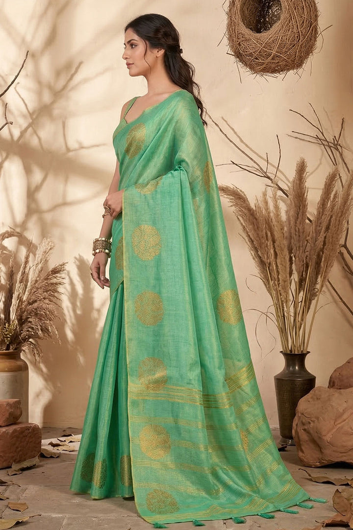 Green Tissue Silk Weaving Work Festive Saree