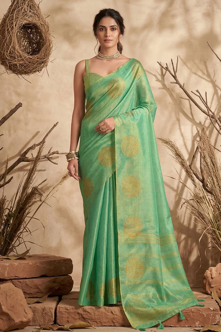 Green Tissue Silk Weaving Work Festive Saree