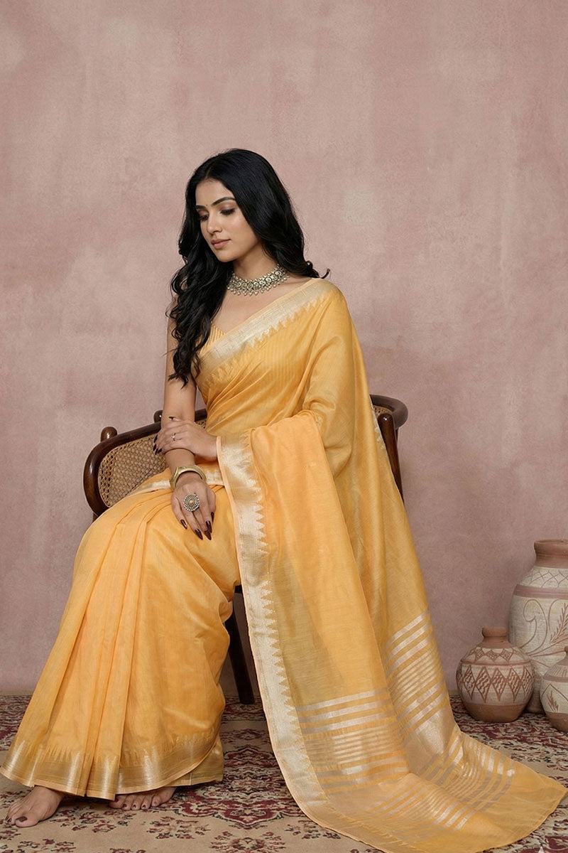 Excellent Yellow Cotton Saree For Festive | Buy Online India