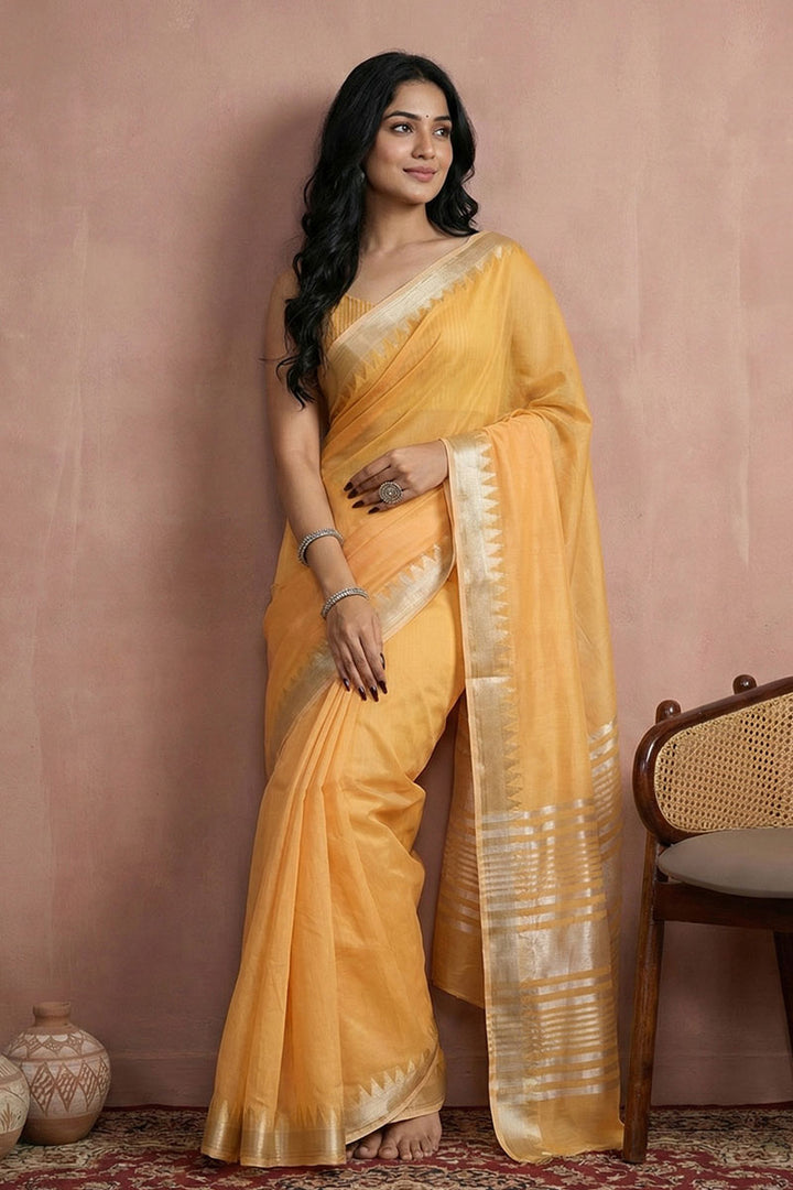 Excellent Yellow Cotton Saree For Festive | Buy Online India