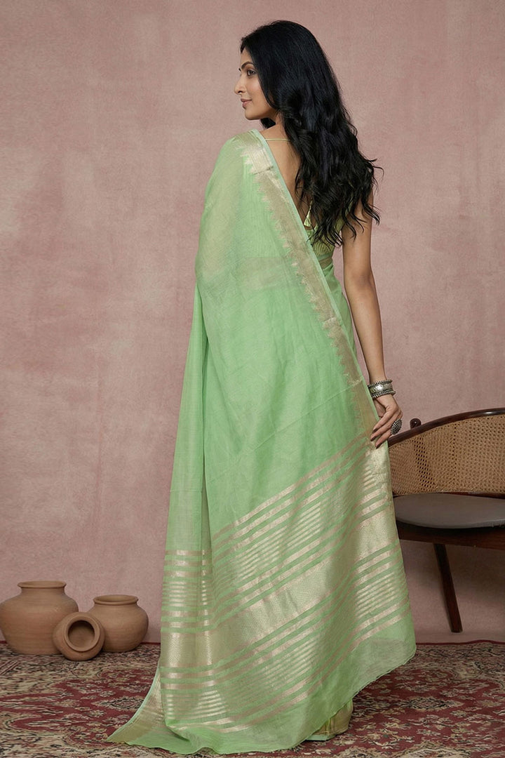 Festive Style Sea Green Stunning Cotton Saree | Buy Online India