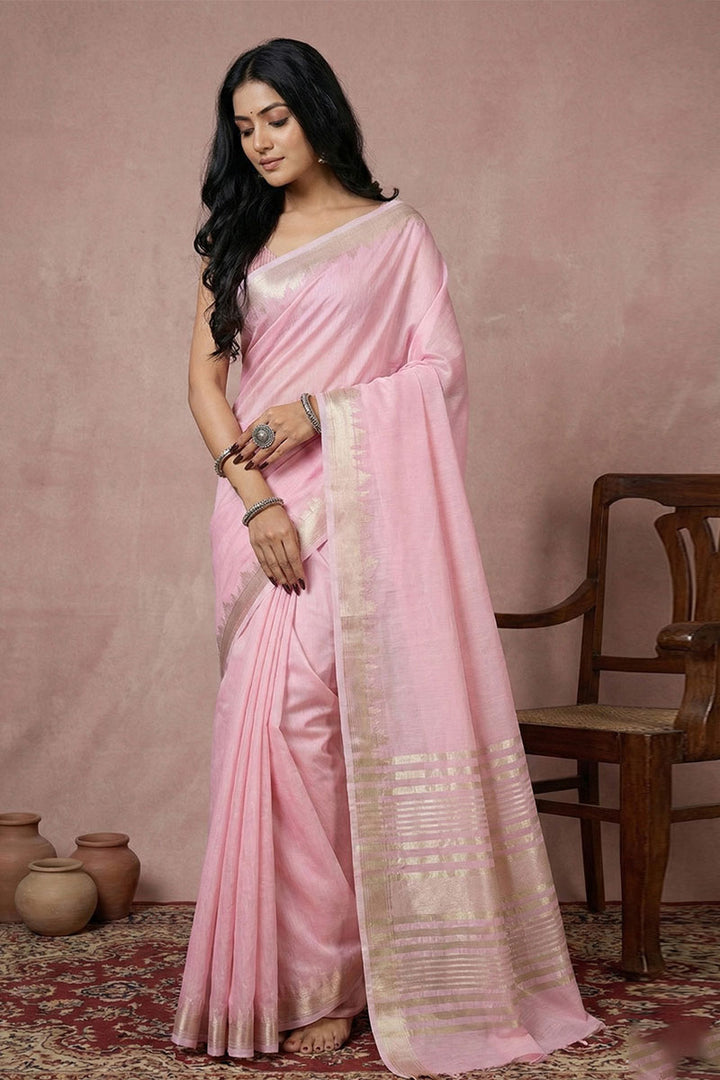 Festive Wear Pink Cotton Weaving Saree | Buy Online India