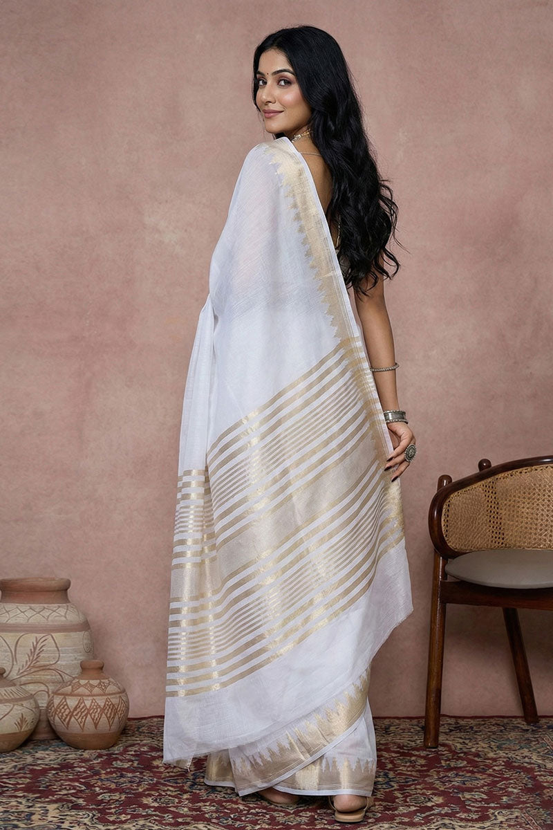 Festive Style White Cotton Weaving Saree | Buy Online India