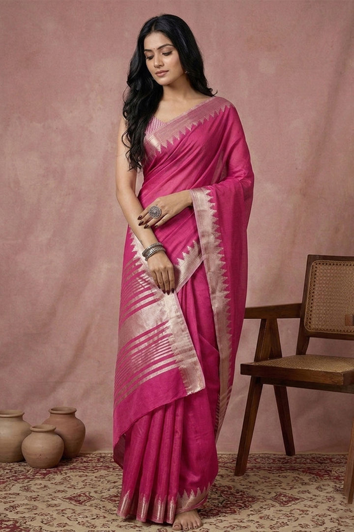 Engaging Rani Color Cotton Weaving Work Saree | Buy Online India
