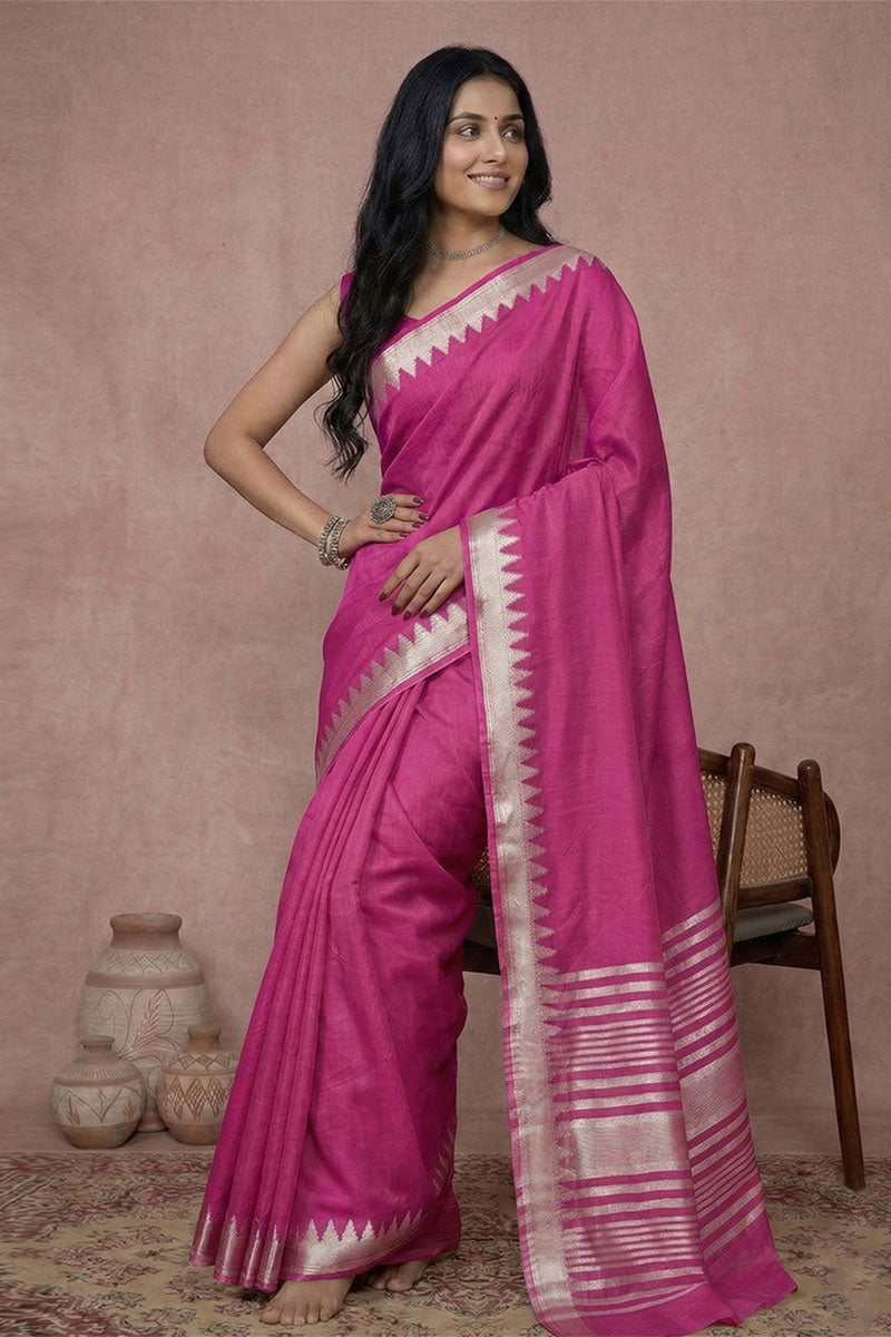 Engaging Rani Color Cotton Weaving Work Saree | Buy Online India